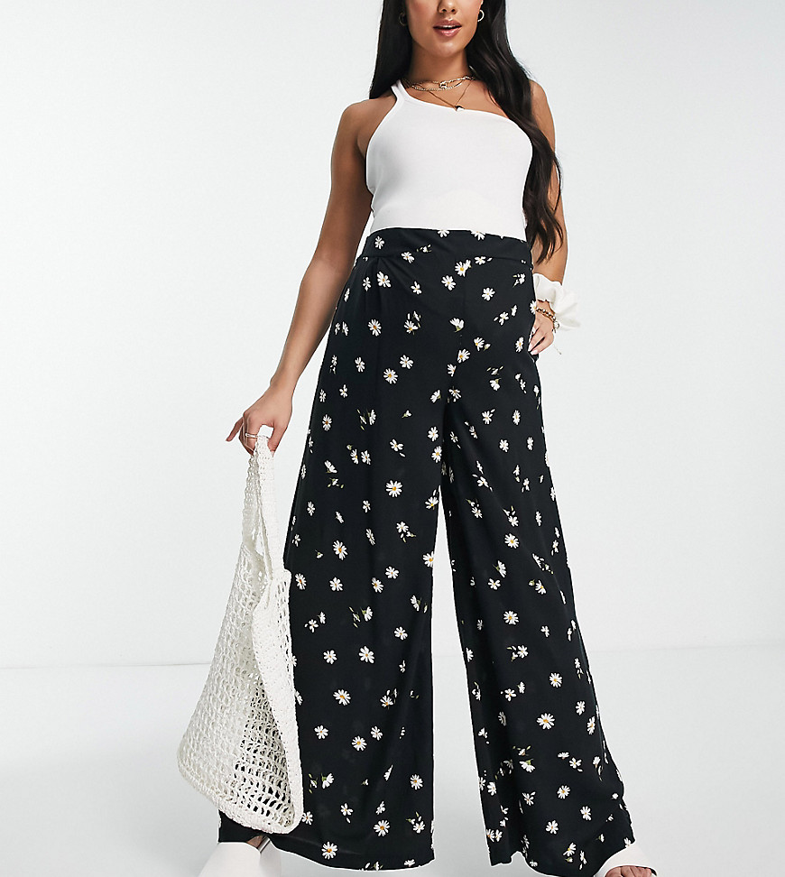 New Look Maternity wide leg trouser in black ditsy floral