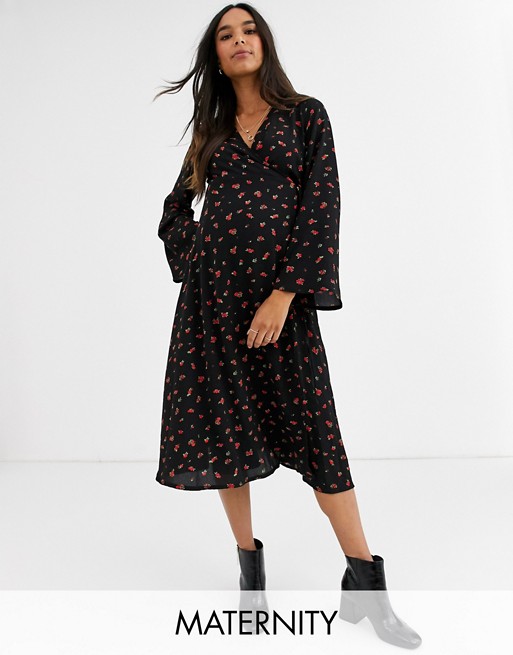 New Look Maternity wrap front midi dress in ditsy floral