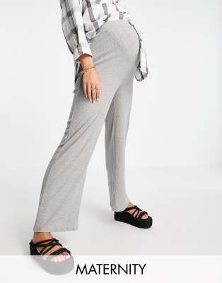New Look Maternity Wrap Lounge Wide Leg Pants In Mid Gray-grey