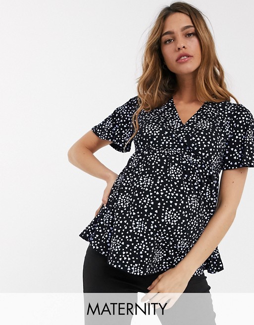 New Look Maternity wrap top in heart print