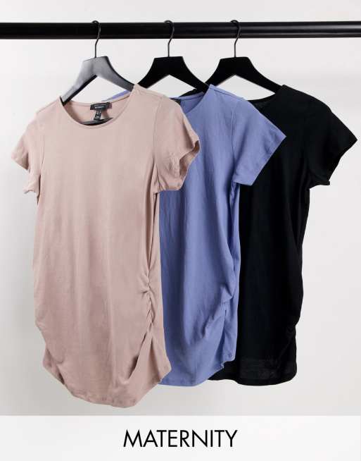 New Look Maternity – Zestaw 3 T-shirtów z krótkimi rękawami i marszczeniami w kolorach niebieskim, czarnym i białym