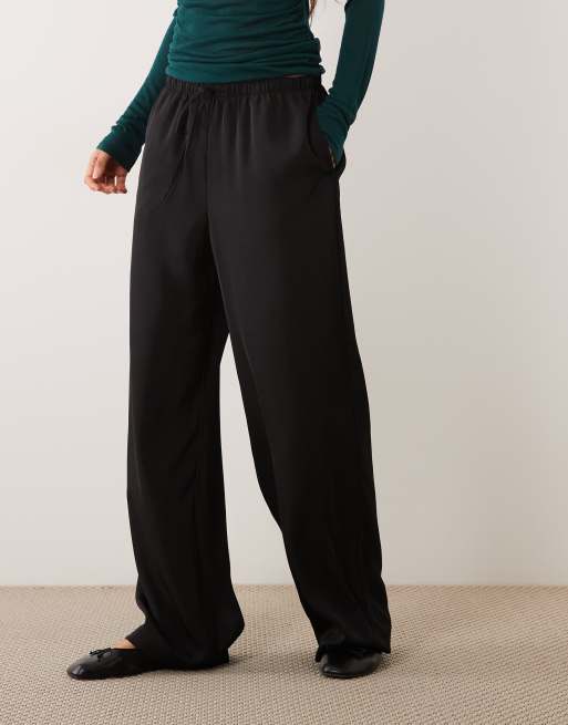 New Look matte satin wide leg pant in black, 2 of 5