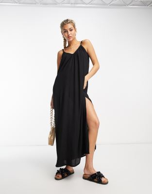 New Look maxi beach dress in black