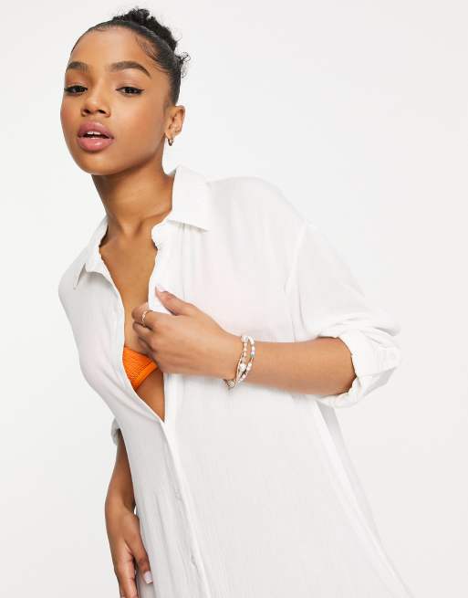 New Look maxi beach shirt dress in white | ASOS