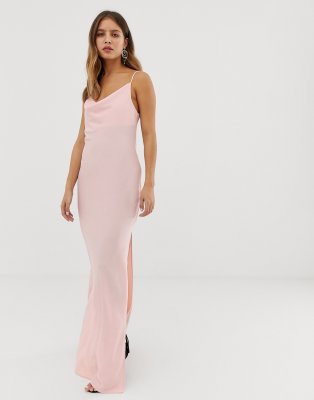 pink cowl neck maxi dress