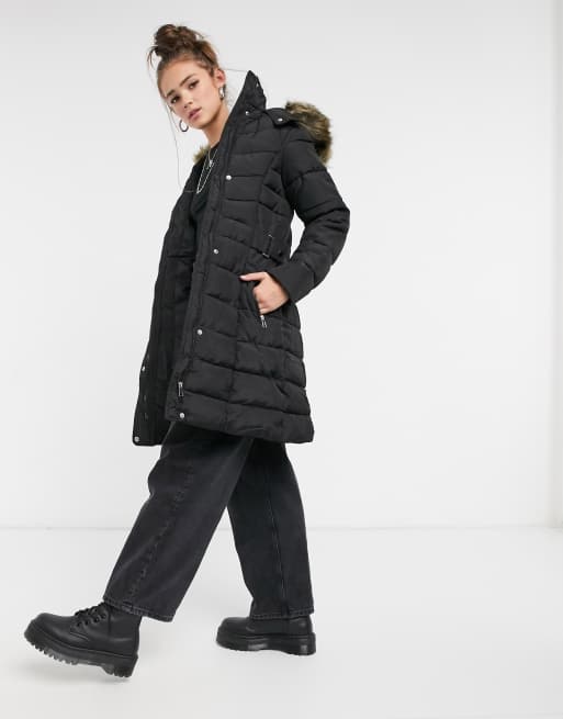 New Look maxi hooded puffer coat in black