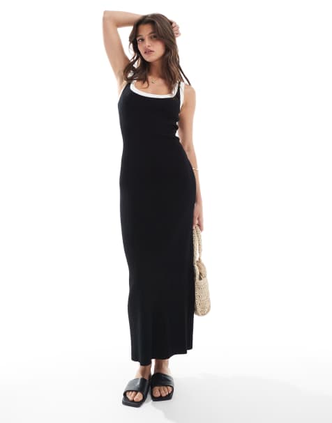 New Look - Maxi jurk met een gekleurd randje in zwart - view 1
