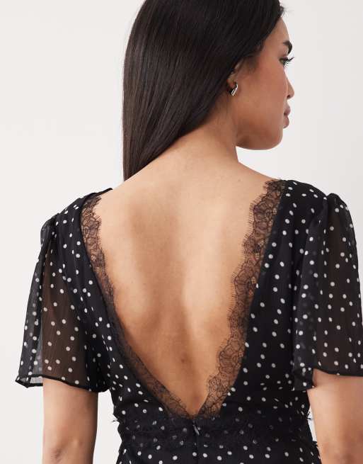 New Look - Maxi jurk van chiffon met stroken en stippen in zwart, 3 van 4