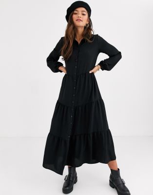 black button up maxi dress