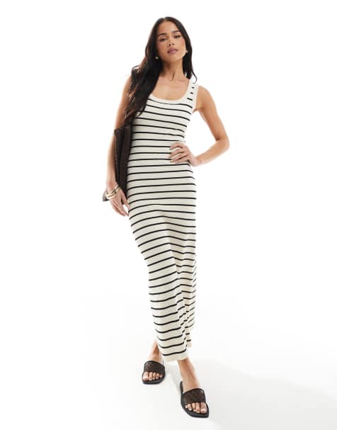 New Look – Maxi-Strickkleid in Cremeweiß mit Streifen - view 1