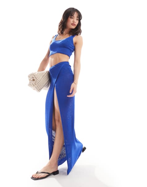 New Look – Maxi-Wickelrock in Blau mit Häkeldesign - view 1