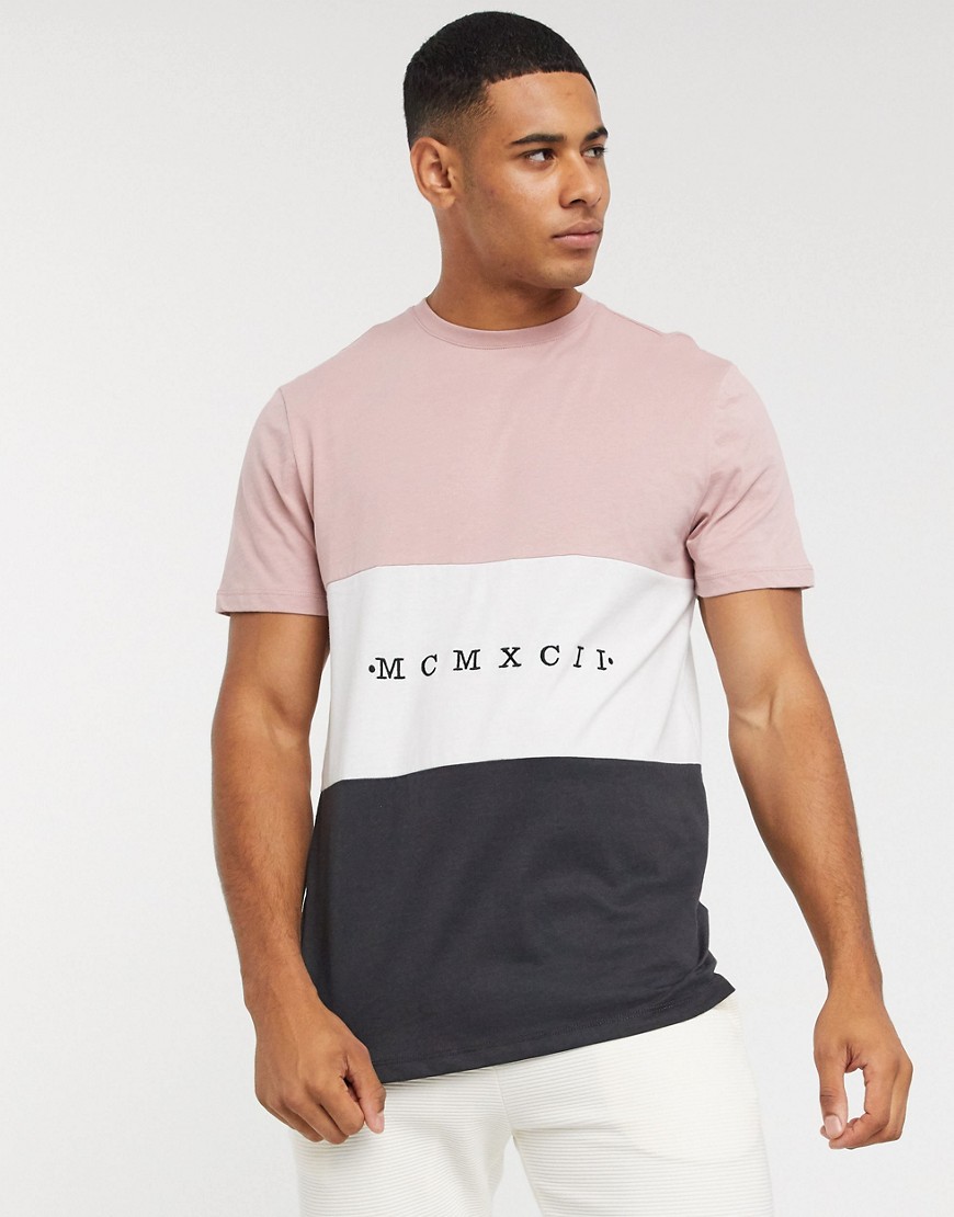 New Look MCM text colourblock t-shirt in light pink
