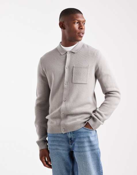 New Look Melano knitted shacket in light grey - view 1