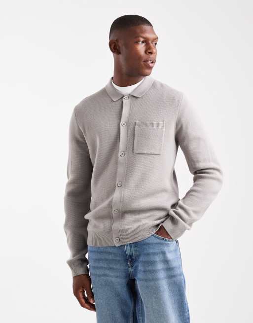 New Look melano knitted shacket in light grey