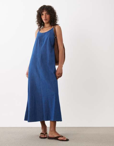 New Look – Mellanblå, a-linjeformad midaxiklänning i denim - view 1