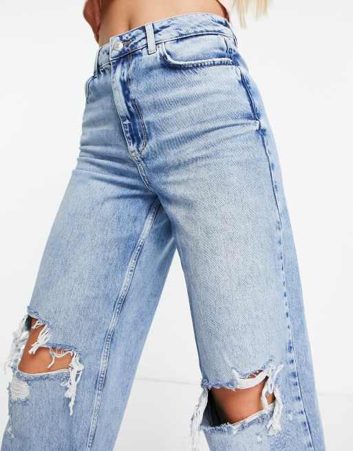 New Look – Mellanblå baggy jeans i 90-talsstil med revor, 3 av 4