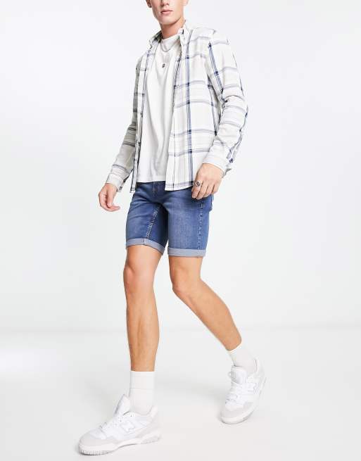 New Look – Mellanblå jeansshorts med smal passform, 4 av 4