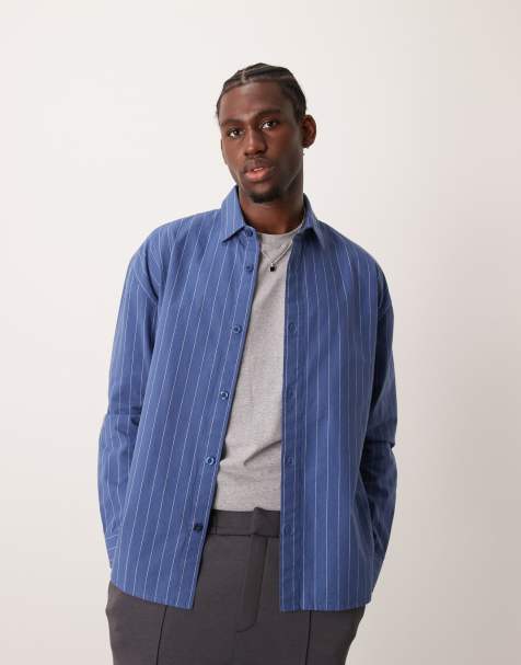 New Look - Mellemblå oversized skjorte med tynde striber - view 1