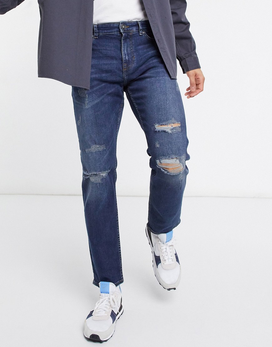 New Look - Mellemblå slim-jeans med flænger midt på