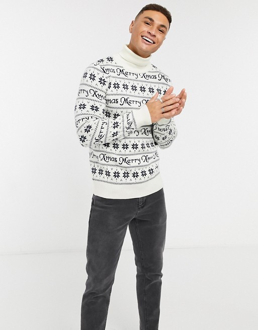 New Look Merry Xmas roll neck knitted jumper