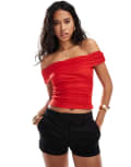 [New Look] New Look mesh bardot top in red 18 Bright red
