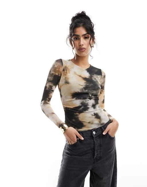 New Look - Mesh bodysuit met print in multi patroon
