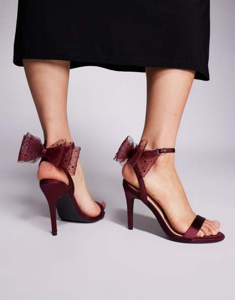 New Look mesh bow heeled sandals in burgundy - view 1