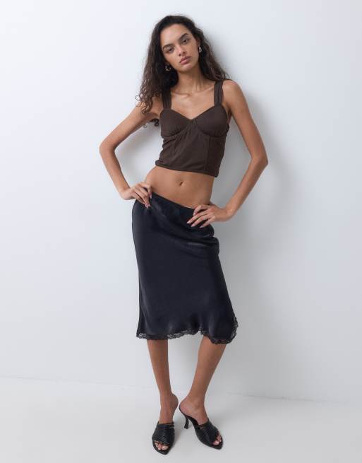 New Look mesh corset top with boning detail in dark brown, 4 of 5