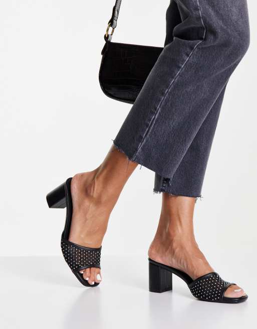 Black mules block discount heel