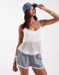 [New Look] New Look mesh embroidered cami top in white 12 WHITE