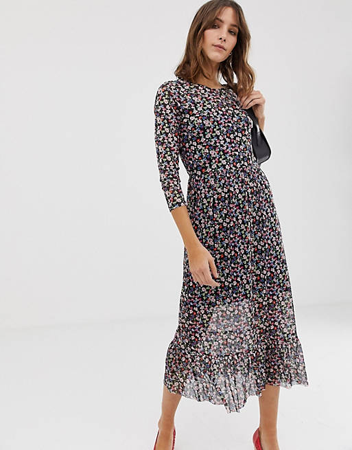 New Look mesh midi dress in ditsy floral print | ASOS