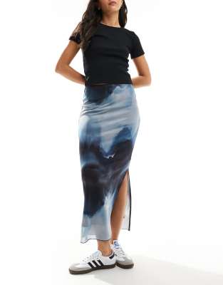 New Look New Look mesh midi skirt in blue pattern