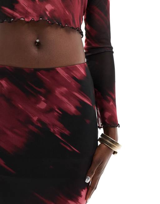 New Look mesh midi skirt in red pattern ASOS