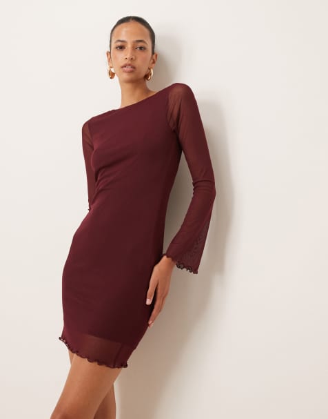 New Look mesh mini dress in burgundy