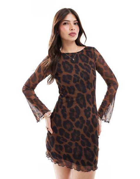 New Look mesh mini dress in leopard print - view 1