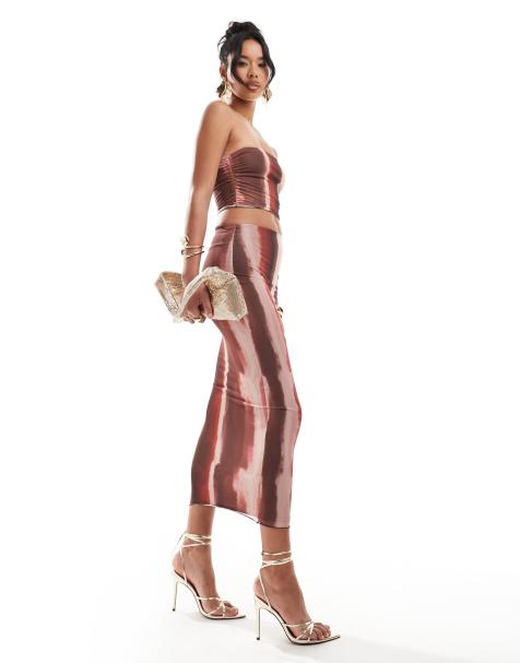 New Look mesh ombre stripe skirt in orange print - view 1