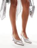 New Look mesh slingback heeled shoes in silver