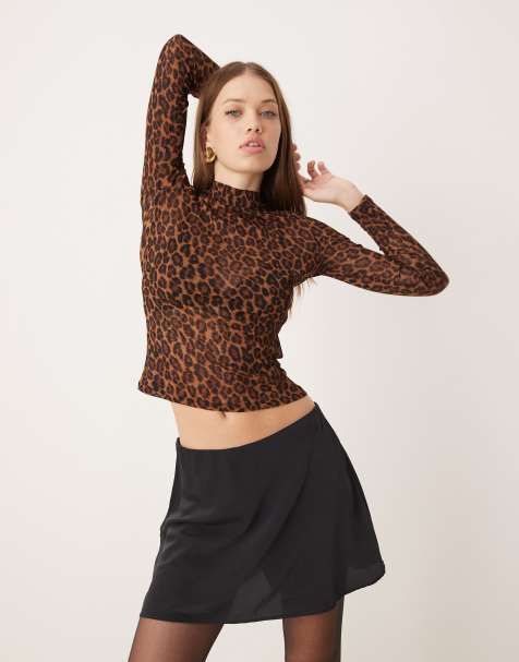 New Look mesh stand neck long sleeve top in leopard print - view 1
