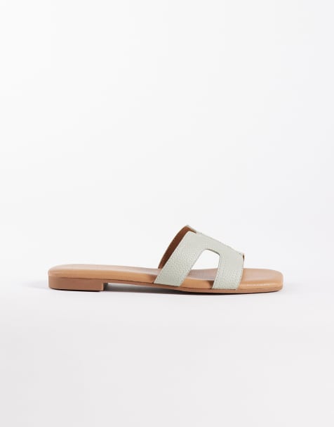 New Look metal bar detail sandals in pale green - view 1