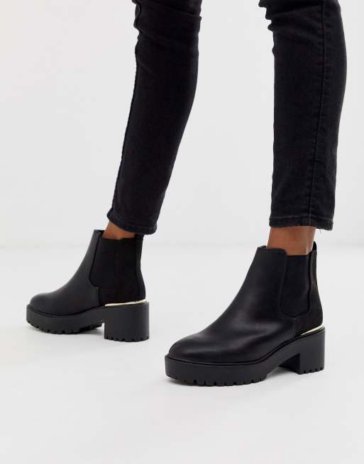 New Look metal detail chunky heeled boots in black ASOS