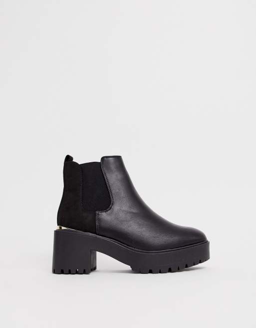 New Look metal detail chunky heeled boots in black