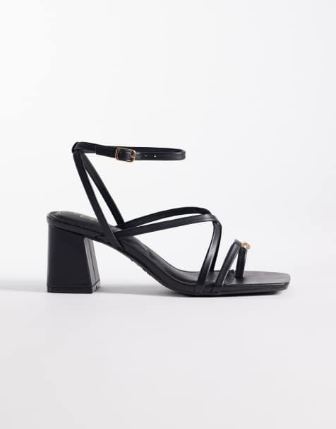 New Look metal detail toe loop heeled sandal in black - view 1