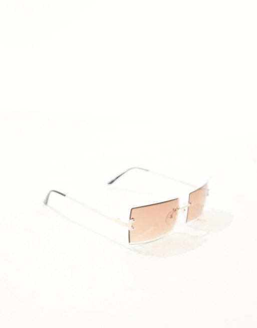 New Look metal rectangle frameless sunglasses in light brown, 3 of 4