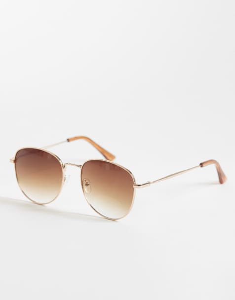 New Look metal round sunglasses in gold - view 1
