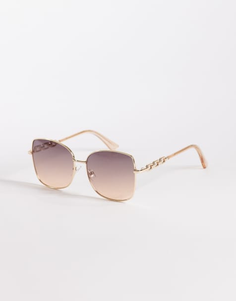 New Look metal square sunglasses in gold - view 1