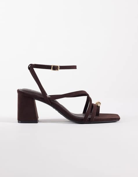 New Look metal toe loop block heeled sandal in brown - view 1