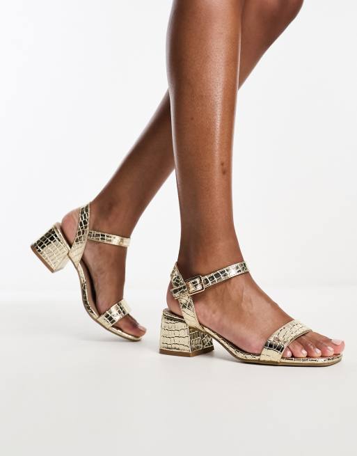 New Look metallic block heel sandals in gold ASOS