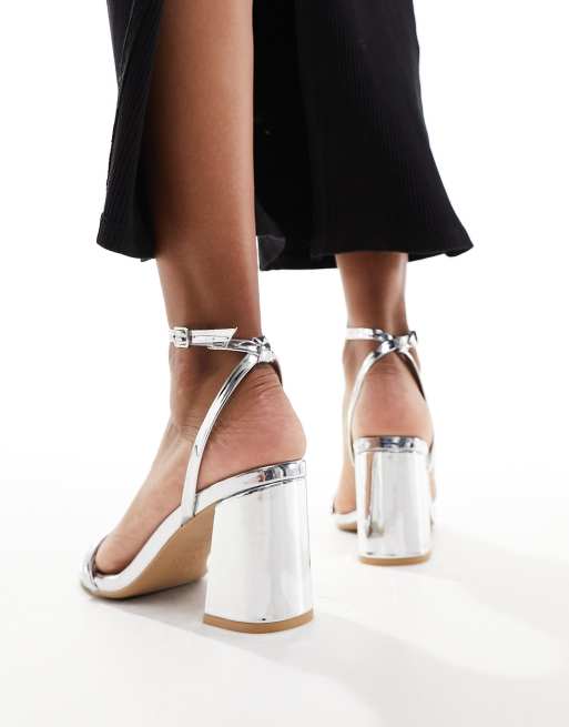 Silver metallic block hot sale heel sandals