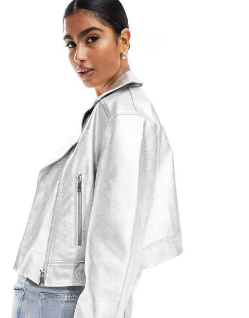 Silver leather clearance coat