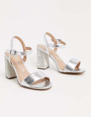 silver diamante heels new look